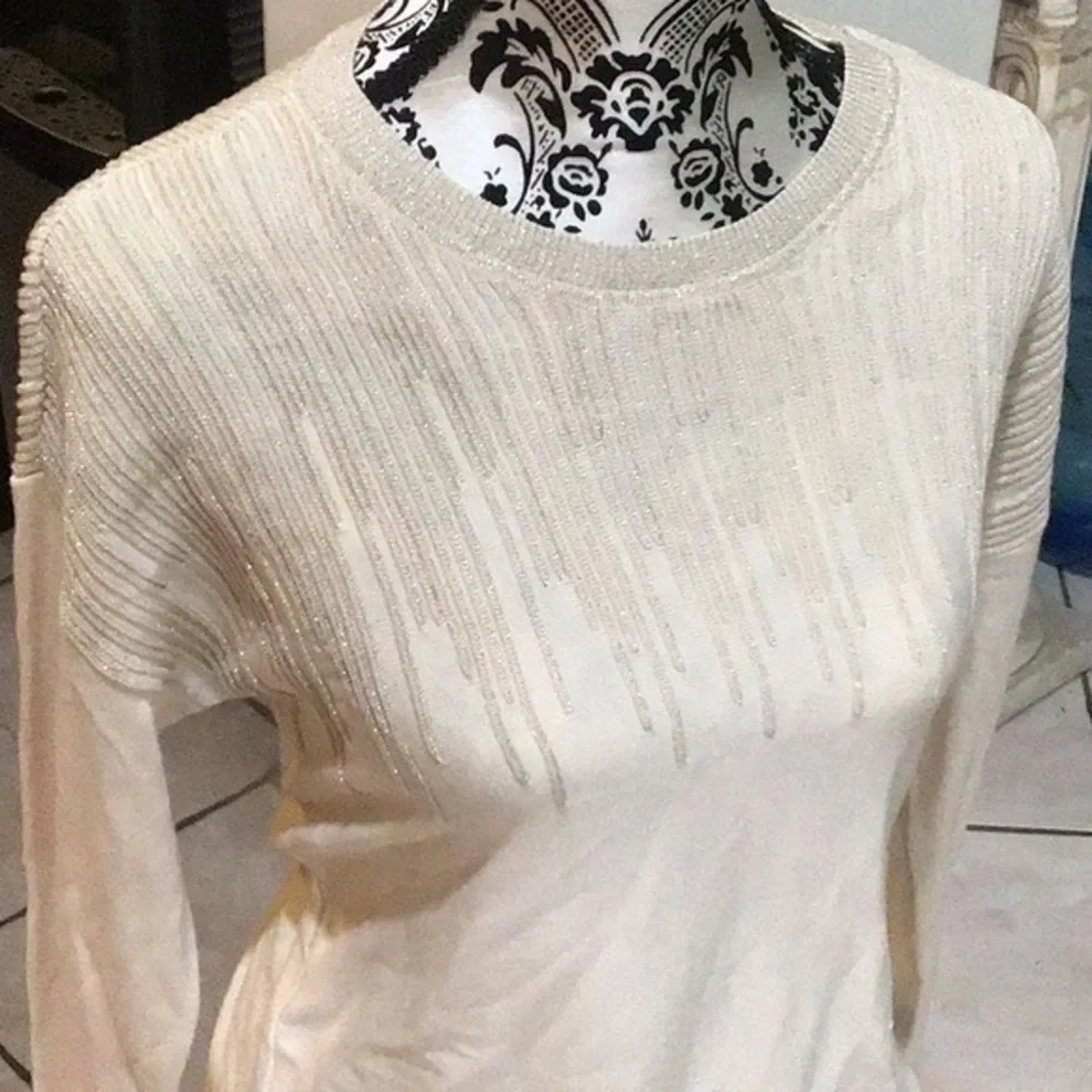 Alfani Women Sweater White Ivory Size M Pullover Embellished York